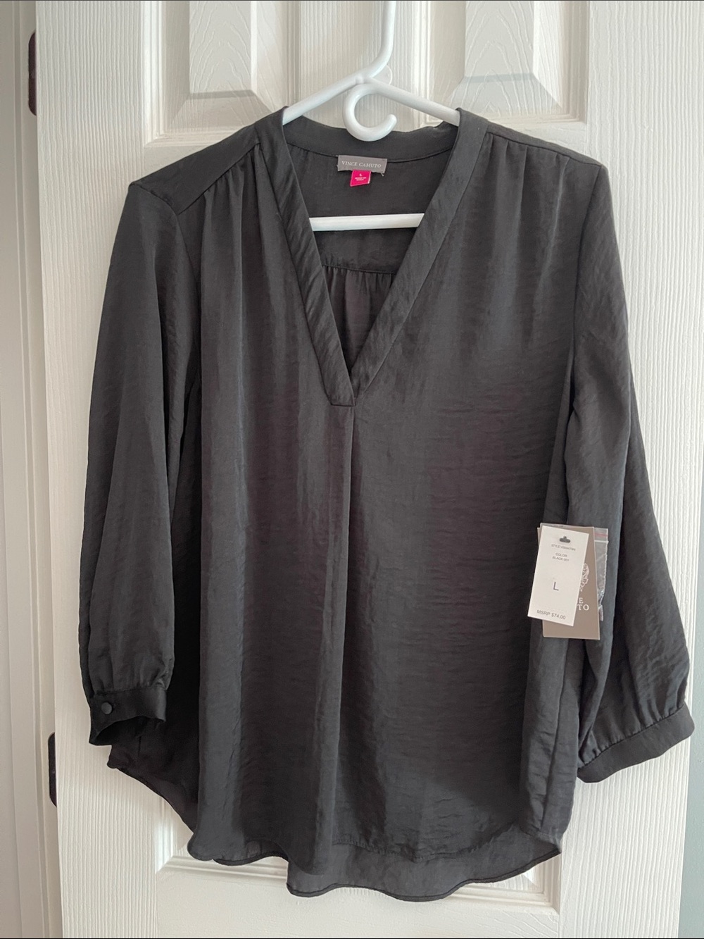 Vince Camuto Charcoal V-Neck Blouse